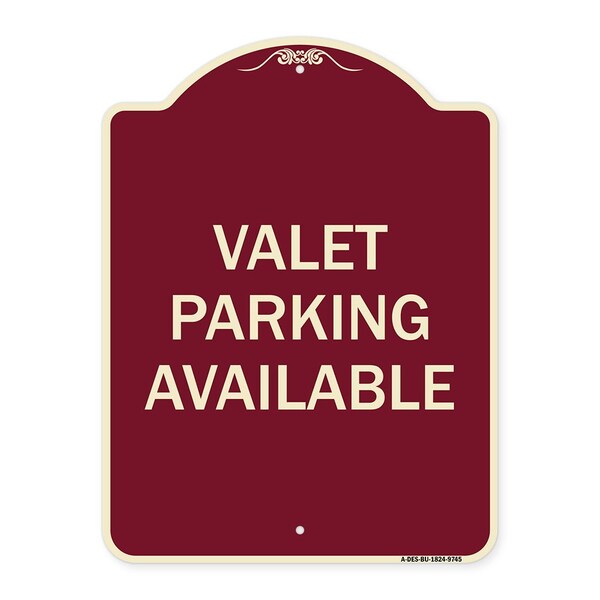 Designer Series-Valet Parking Available Burgungy Heavy-Gauge Aluminum, 24" x 18", BU-1824-9745